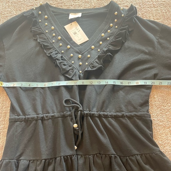 NWT Sundays Gemma Black Ruffle Mini Dress with Pearl Accents, Elastic Waist, XL - Picture 7 of 16